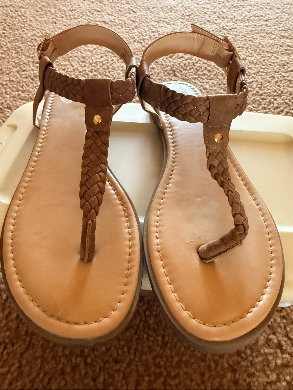 Braided T-Strap Brown Women's Sandals - Comfortable Summer Style